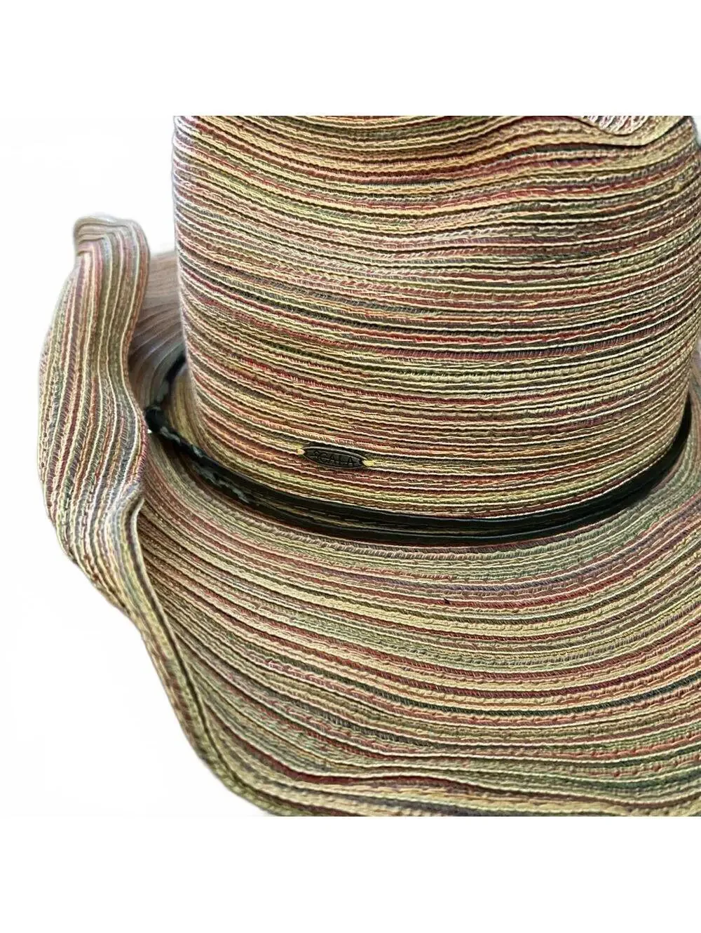 Scala Brown Rolled Brim Western Boho Hat Leather band Rustic Earth Tones Beach